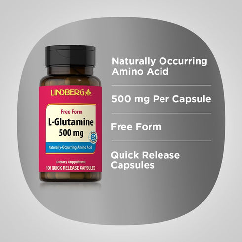 Lindberg L Glutamine Capsules | 500mg | 100 Count | Non-GMO, Gluten-Free Naturally-Occurring Amino Acid Supplement