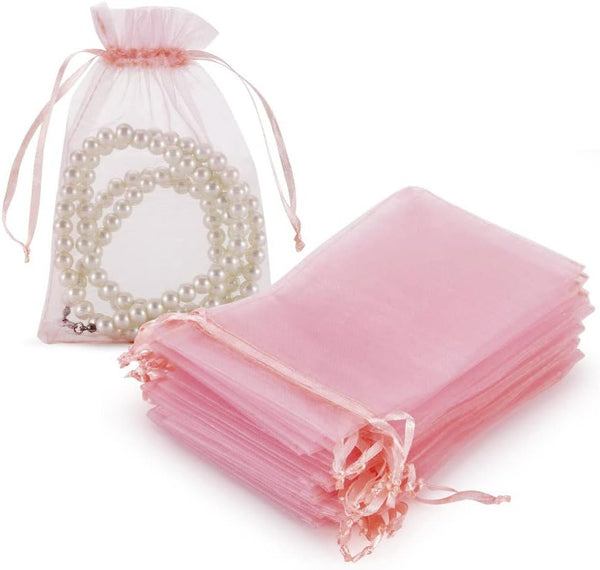 HRX Package 100pcs Blush Pink Organza Gift Bags, 4 x 6 inch Drawstring Jewelry Pouches for Party, Wedding, Baby Shower
