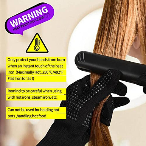 Teenitor Heat Resistant Glove with Silicone Bumps, Professional Heat Press Gloves for Hair Styling, Black