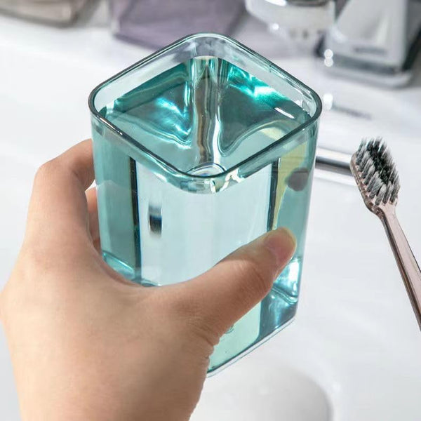 Namzi Blue Translucent Square Mouthwash Cups 2 Pcs,2.16 * 2.16 * 3.85inch,Reusable,Simple Design