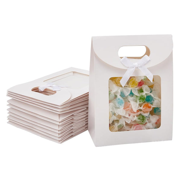 NBEADS 24 Pcs White Kraft Paper Bags with Clear Window: Stand Up Gift Bags with Handles for Candy Cookies Packaging