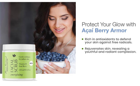 Pierre Freeman's Energizing Facial Scrub - 8 oz - with Vitamin B and Açaí Berry for Refreshing Skin