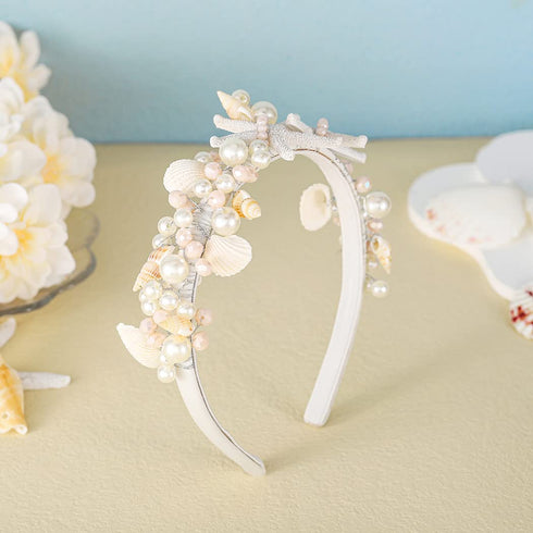 Unicra Silver Starfish Headband, Silver Pearl Bridal Hair Band for Beach Wedding Accessories