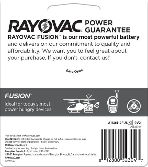Rayovac 9V Batteries, Fusion Premium 9 Volt Battery Alkaline, 2 Count