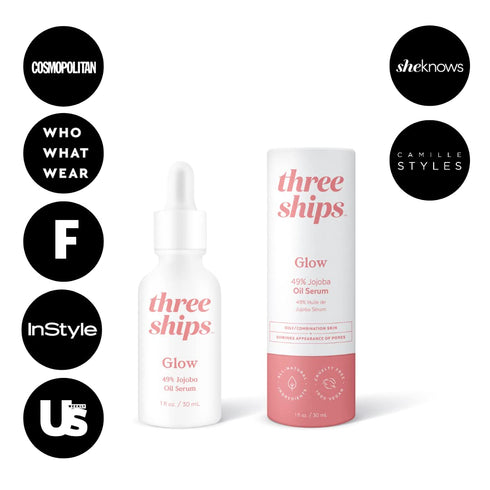 Three Ships Glow Jojoba Oil Serum | Vegan Facial Serum Hydrates, Corrects + Balances Skin | 30mL, Intensive Natural