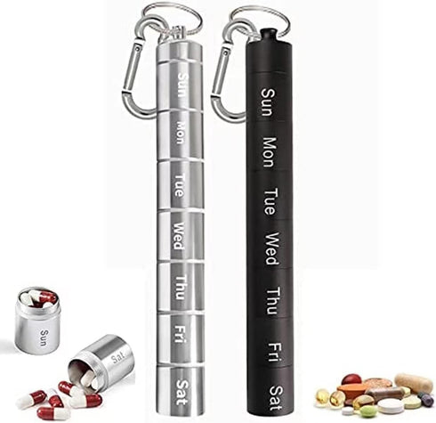 LZQpearl Metal Moisture Proof Weekly Pill Organizer, Stackable Aluminum Alloy, 7 Days Pill