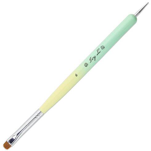 Ivy-L Premium French Gel Acrylic Nail Art Brush - Size 6 with Dotting Tool, Lime Green Wood Handle