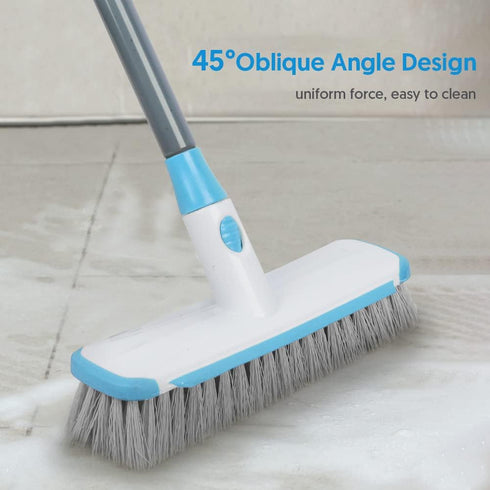 Scrub Brush Floor Brush with Long Handle, 2 in 1 Deck Brush Floor Scrubber for Bathroom, Kitchen, Tub, Carpet