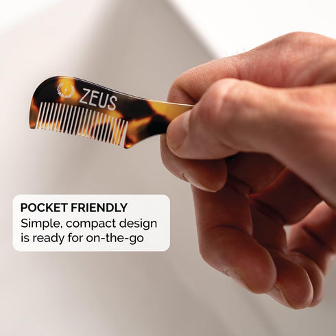 ZEUS Handmade Saw-Cut Mustache Comb for Men - Fine Tooth, Durable, Hand Polished Pocket Beard Comb (3 PACK)