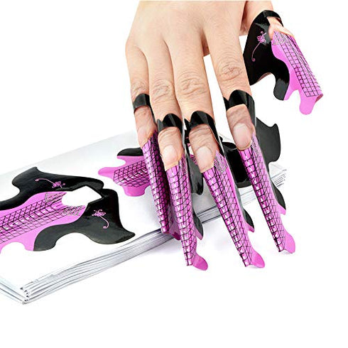Tvoip 100Pcs Nail Forms Extension Tips Guide for French DIY Tool, Fish Acrylic UV Gel Nail Art Tools (Pink)