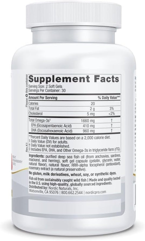 Nordic Naturals ProDHA 1000, Strawberry – 60 Soft Gels, 1660 mg Omega-3 for Neurological Health