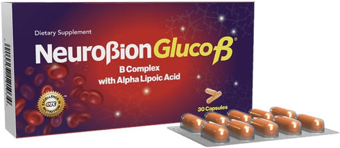 Neurobion Gluco B Dietary Supplement, B Complex with Alpha Lipoic Acid, Complejo B 30 Capsules