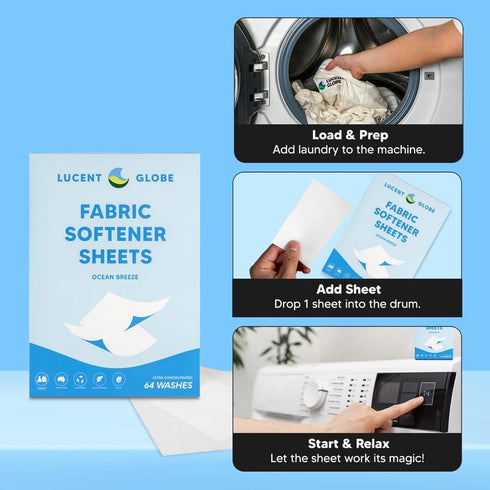 Lucent Globe Fabric Softener Sheets for Washer - Softens & Freshens Laundry, Gentle on Fabrics & Skin - Free from Harsh