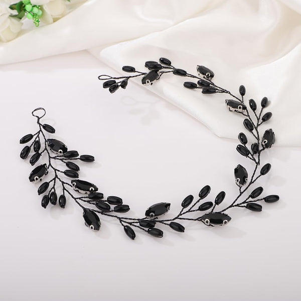 Kercisbeauty Black Rhinestones Beads Headband, Handmade Hair Accessories for Women and Girls, Wedding Bridal