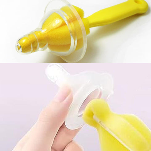 6 Pack Long Handle Bottle Nipple Cleaner Sponge Brush, BPA-Free Scrubber - Yellow