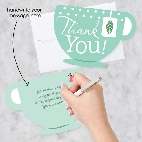Set 12 Big Dot of Happiness Floral Lets Par-Tea - Shaped Thank You Cards - Garden Tea Party Thank You Note Cards