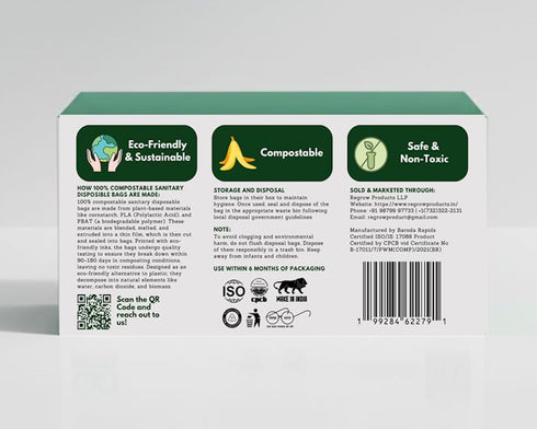 Pack 15 D6400 Sanitary Disposal Bags (Single x Bags) Bio-Based PLA, Leak-Proof & Odor-Lock Bags (Meets ASTM Standards)
