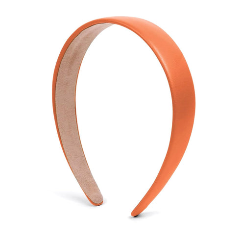 Orange Headbands for Women, Faux Leather Hairband for Girls, Solid Colors 1 Inch Thin