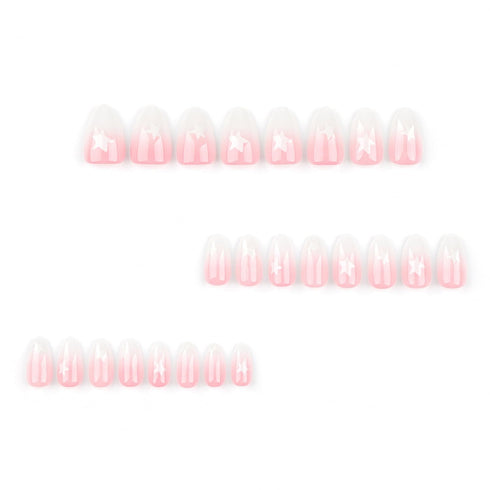 Press on Nails Short Almond MABKJLF, Pink Full Cover French Fake Nails with Star Designs for Women & Girls
