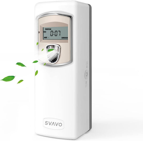 SVAVO Automatic LCD Fragrance Dispenser, Wall Mount/Free Standing, Programmable Aerosol Spray, White