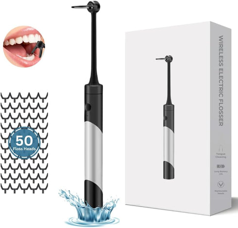 Wireless Electric Flosser, Battery Powered for Teeth Cleaning, Power Dental Flosser for Adults with 50 Heads
