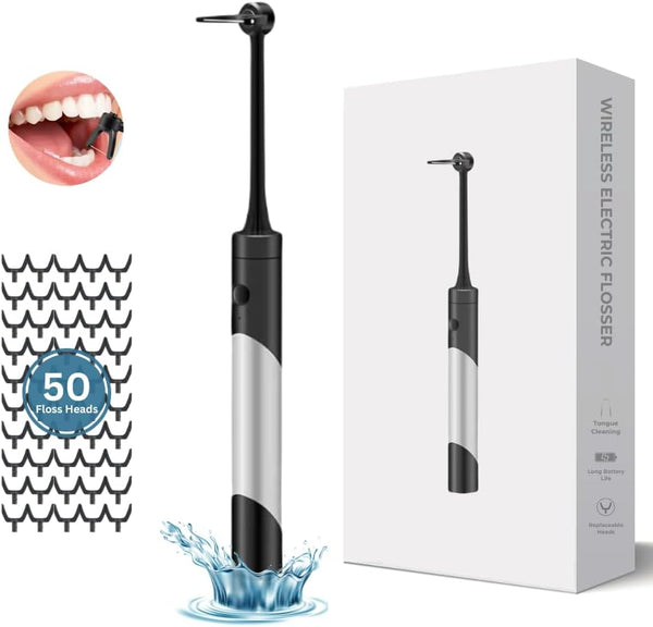 Wireless Electric Flosser, Battery Powered for Teeth Cleaning, Power Dental Flosser for Adults with 50 Heads