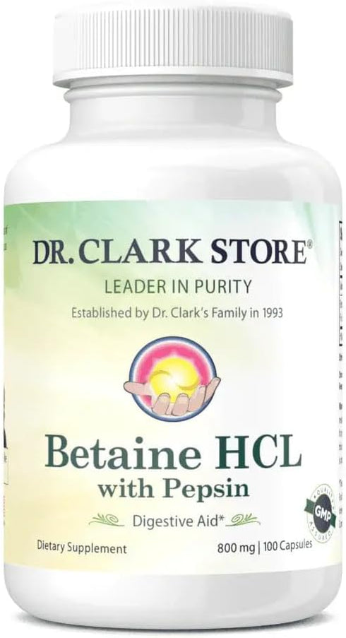 Dr. Clark Betaine HCL Supplement with Pepsin, 800mg, 100 Capsules