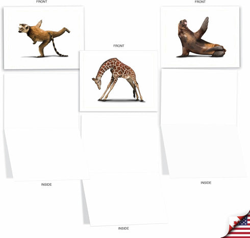 The Best Card Company - 20 Blank Yoga Animal Cards (4 x 5.12 Inch) - Kids Set (10 Designs, 2 Each) - Zoo Yoga