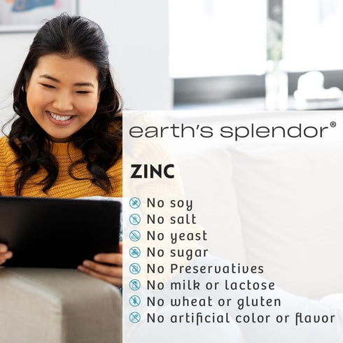 Earth's Splendor Immune Support Dietary Supplements, with Zinc 50mg, 100 Tablets for Skin Health