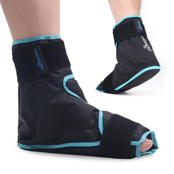 NEWGO Black Ice Pack Wrap for Foot, Plantar Fasciitis Relief, Gel Cold Pack for Ankle Swelling & Sprained Heels