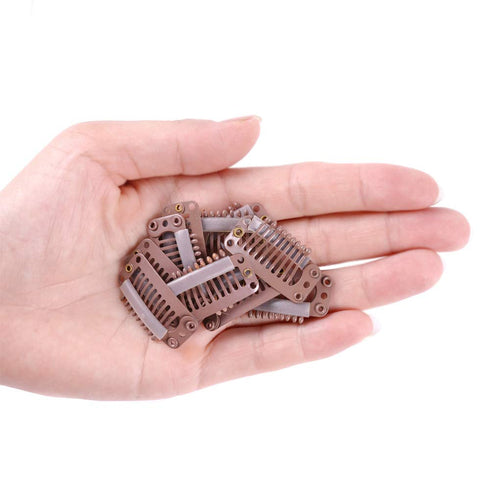YANTAISIYU 24 pcs/lot 32mm 9-teeth Metal Hair Clip with Rubber Snap Clips for Hairpiece Wig Accessories (Light Brown)