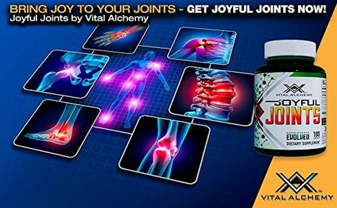 Joyful Joints by Vital Alchemy - Highest Grade Glucosamine, Turmeric, MSM, Bromelain, Hyaluronic Acid, Cissus, MSM,