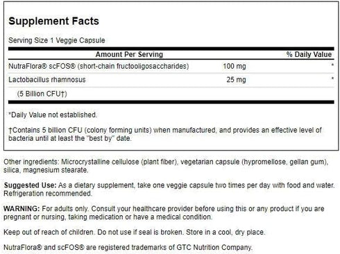 Swanson Lactobacillus Rhamnosus with FOS - Probiotic Supplement Supports Digestive Health - 5 Billion CFU - Promotes GI Tract Health During Travel - (60 Veggie Caps)