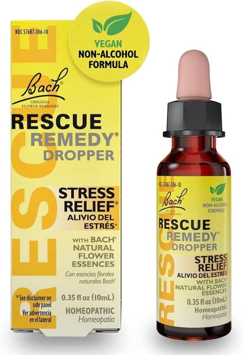 RESCUE Bach Remedy Dropper 10mL, Natural Stress Relief, Homeopathic Flower Essence, Vegan and Gluten-Free