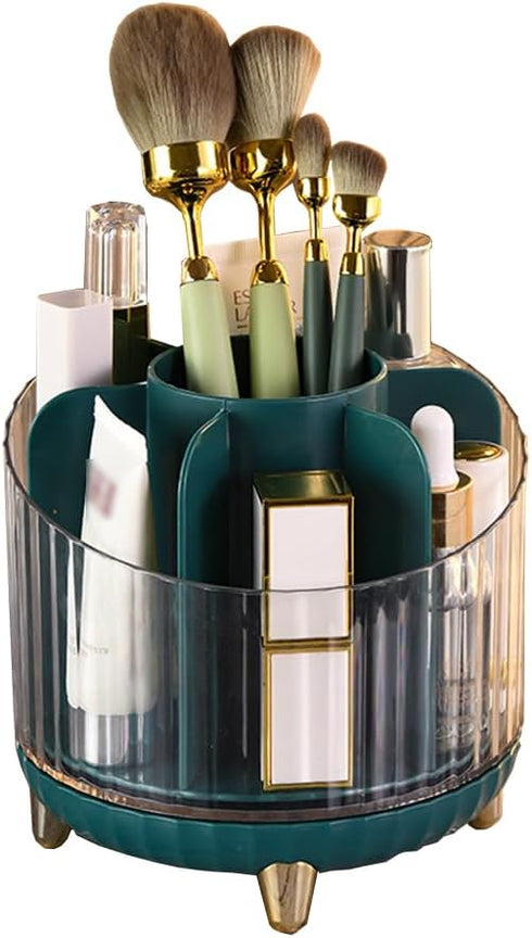 Makeup Brush Holder 360 Rotating Large Capacity Organizer, 7 Slot Container for Desktop Storage, Stationery (Green)