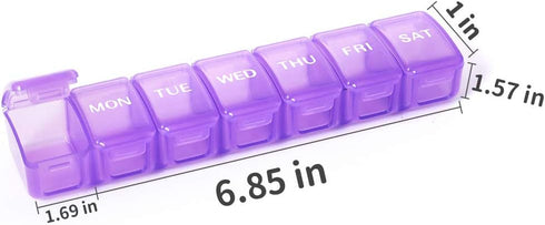 2 Packs Small Weekly Pill Organizer | Pocket Daily Pill Case for Pills, Vitamins, Fish Oil, Supplements | Purple