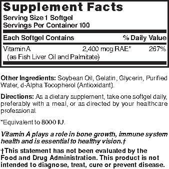 Nature's Blend Vitamin A 8,000 IU, 100 Softgels