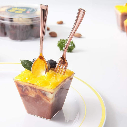 48Pcs Party Disposable Plastic Mini Forks and Spoons Set, Polished Gold Cutlery for Small Appetizers and Desserts
