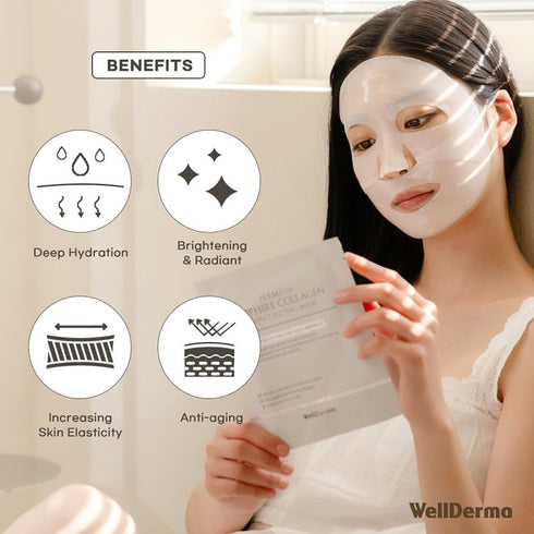 WELLDERMA Sapphire Collagen Face Mask - 4EA Premium Overnight Hydrogel Mask for All Skin Types with Niacinamide