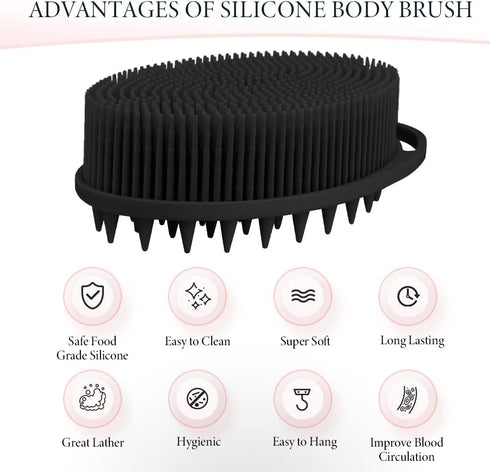 Silicone Body Scrubber, 2 Pcs Exfoliating Shower Scrubber, 2 in 1 Silicone Brush for All Skin Men Women Kids