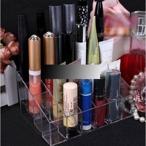 Transparent Cosmetic Makeup Organizer, Clear 24 Lattices Lipsticks and Lotion Storage Display Holder