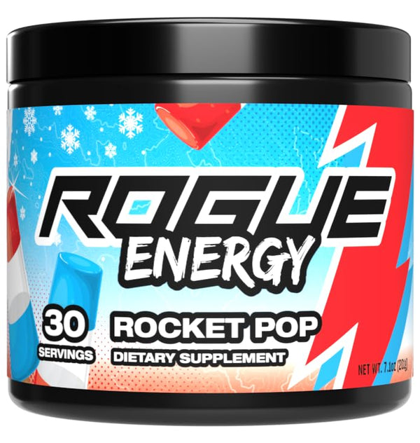 Rogue Energy Drink Powder for Long Gaming Hours, Sugar and Gluten Free, Caffeine and Vitamins, Rocket Pop, 30 Servings