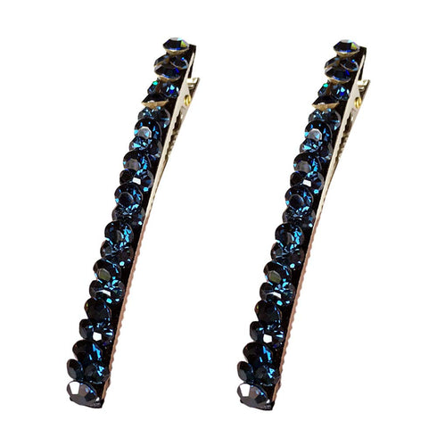 Vpang 2 Pcs Duckbill Alligator Hair Accessories Barrette Clip with Shiny Rhinestone for Women Girls (Blue)