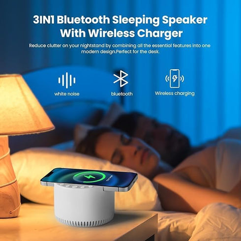 IOUGDSEC 6 3 White Noise Machine with Wireless Charger & Bluetooth Speaker, Soothing Sounds Sleep Sound Machine