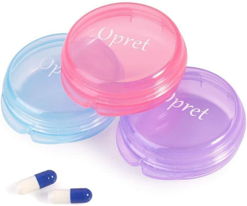 Opret Small Pill Box (3 Pcs), Cute Portable Pill Case for Travel, Medicine Storage Container, Rose, Blue, Purple