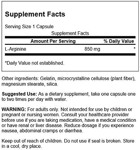 Swanson Amino Acid Super-Strength L-Arginine, 850 Milligrams, 90 Capsules