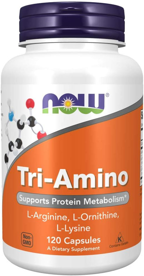 NOW Supplements Tri-Amino with L-Arginine, L-Ornithine, L-Lysine, 120 Capsules