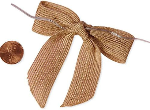Pre-Tied Natural Jute Burlap Bows, 3" Wide, Set of 12, Wired Craft Ribbon for Weddings and Parties