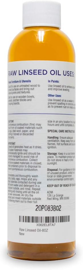 Raw Linseed Oil – Flaxseed Wood Treatment Conditioner for Rejuvenating Wood Furniture, Decks, Cutting Boards, 8 oz
