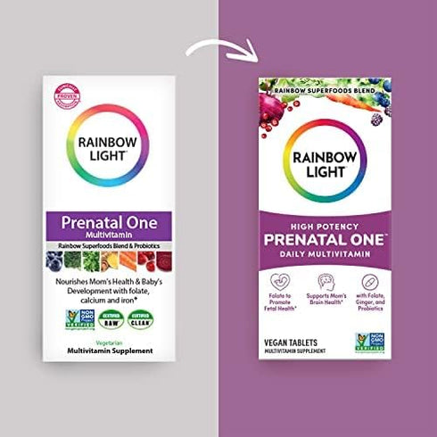 Rainbow Light High-Potency Prenatal One Multivitamin, 60 Count, Vegan, Supports Mom's Health and Baby's Development